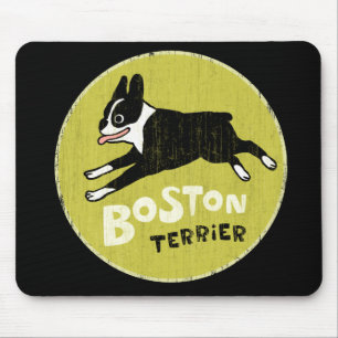 Running Boston Terrier Cartoon Dog   Energetic Dog Mouse Mat