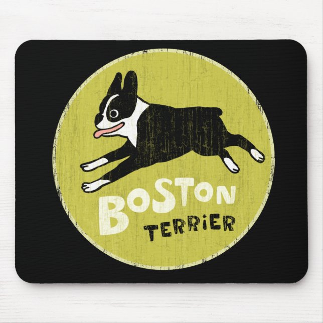 Running Boston Terrier Cartoon Dog | Energetic Dog Mouse Mat (Front)