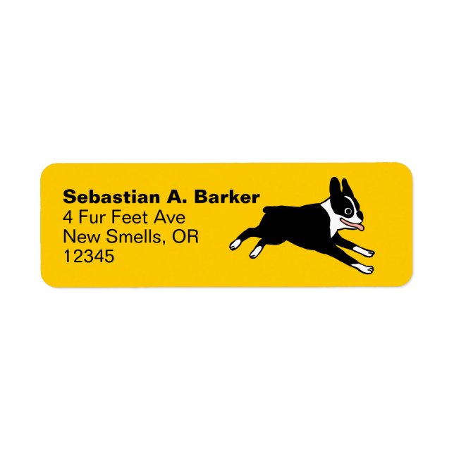 Running Boston Terrier Cartoon Dog Return Address (Front)