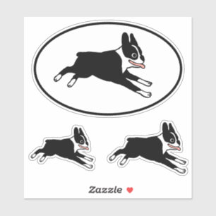 Running Boston Terrier Cute Cartoon Dog Stickers