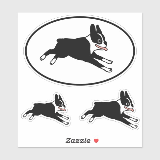 Running Boston Terrier Cute Cartoon Dog Stickers (Sheet)