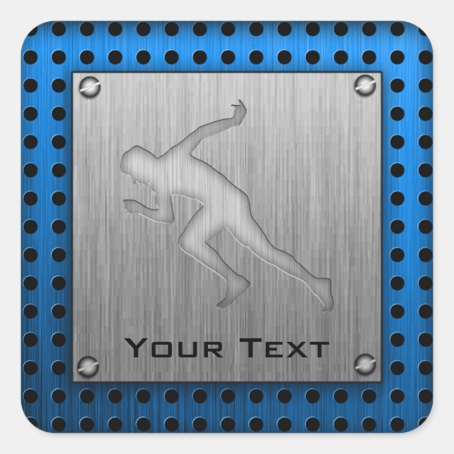 Running; Brushed Metal-look Square Sticker (Front)