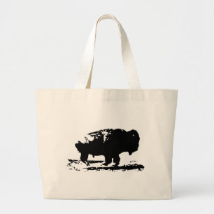 Running Buffalo Bison Pop Art Large Tote Bag