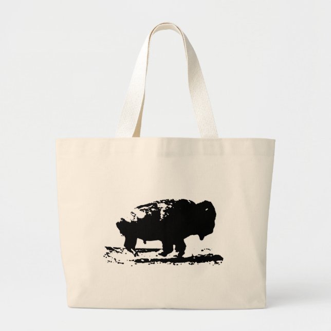 Running Buffalo Bison Pop Art Large Tote Bag (Front)