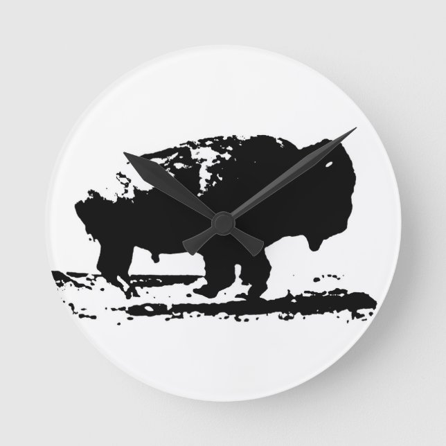 Running Buffalo Bison Pop Art Round Clock (Front)