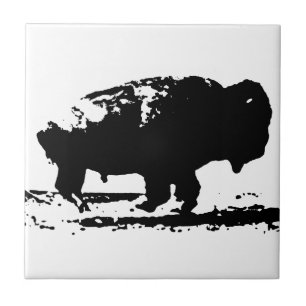 Running Buffalo Bison Pop Art Tile