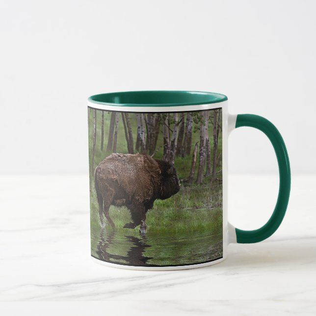 Running Buffalo & Forest, Bison-lover's Design Mug (Right)
