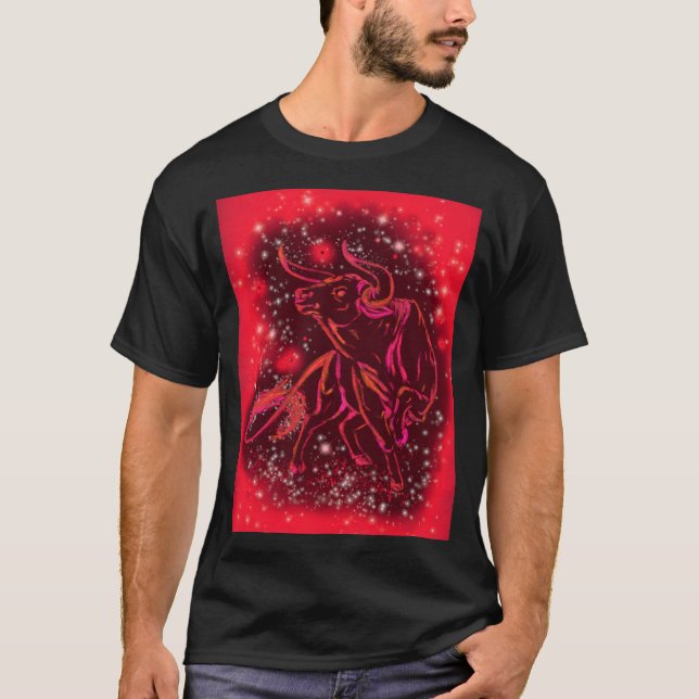 Running Bull T-Shirt Red Starry Night (Front)