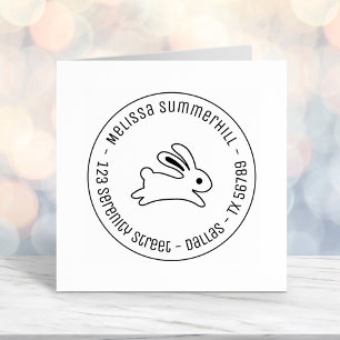Running Bunny Rabbit Round Address Self-inking Stamp