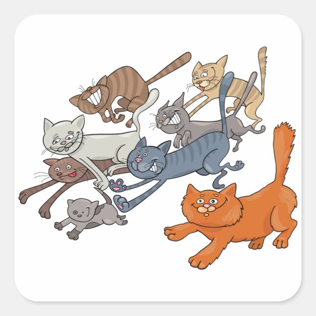 Running Cats Square Sticker (Front)