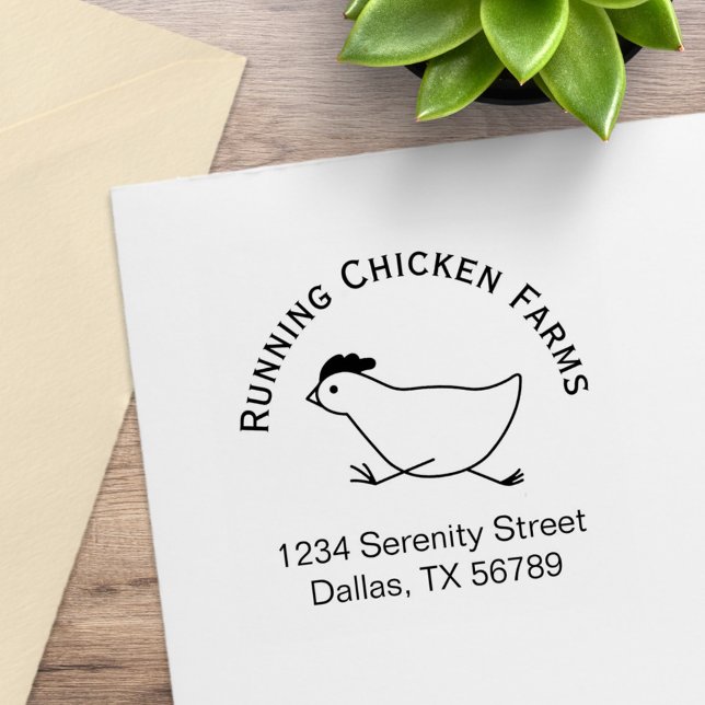 Running Chicken Business Logo Address Egg Carton Rubber Stamp (Creator Uploaded)