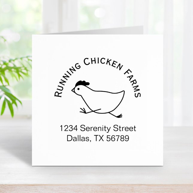 Running Chicken Business Logo Address Egg Carton Rubber Stamp (Creator Uploaded)