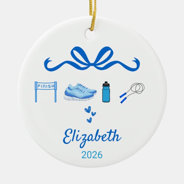 Running Coquette Ornament, Half Marathon Gift Ceramic Tree Decoration (Front)