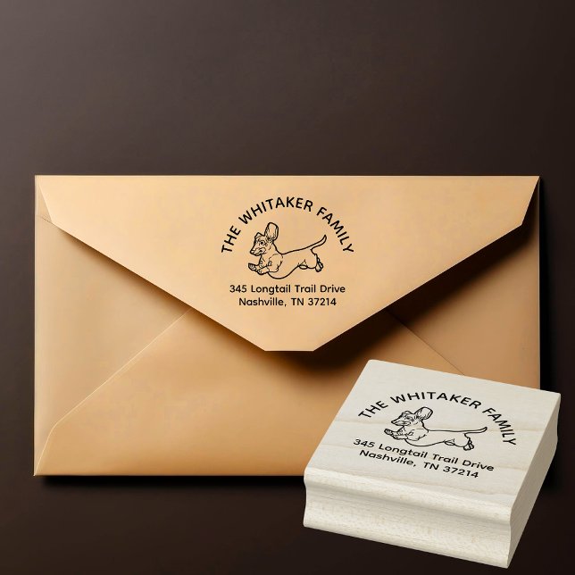 Running Dachshund Family Return Address Stamp (Dachshund rubber stamp)