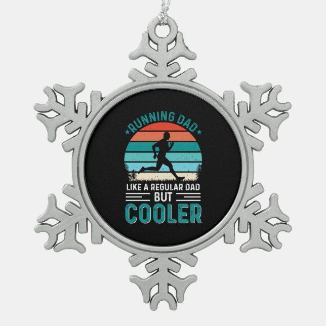 Running Dad Snowflake Pewter Christmas Ornament (Front)