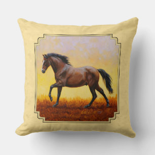 Running Dark Bay Horse Yellow Cushion
