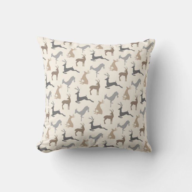 Running Deer and Buck Pattern in Brown Neutrals Cushion (Front)
