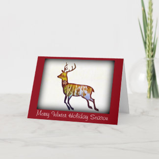 Running Deer on white Christmas/New Year greeting Holiday Card