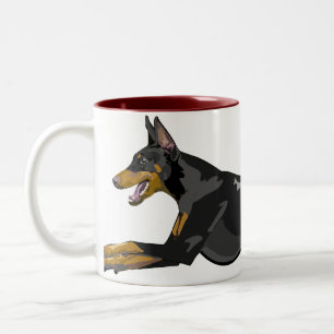 Running Doberman, Black Two-Tone Coffee Mug