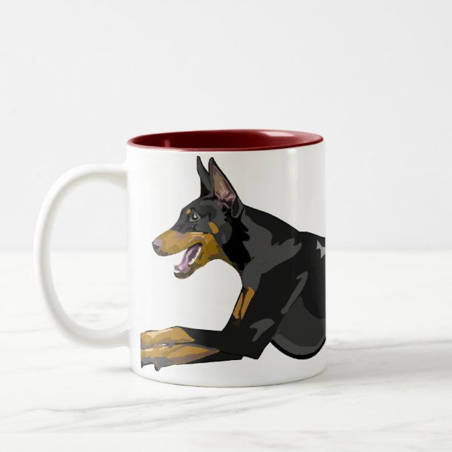 Running Doberman, Black Two-Tone Coffee Mug (Left)