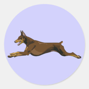 Running Doberman, Red Classic Round Sticker