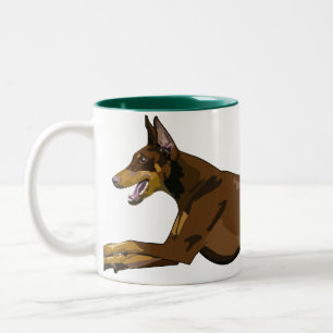 Running Doberman, Red Two-Tone Coffee Mug
