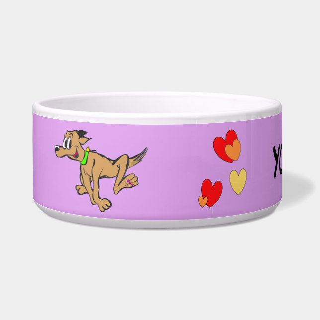 Running Dog Cartoon Cust. Photo Pet Bowl (Left)