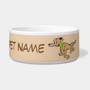 Running Dog Cartoon Cust. Text & Colour Pet Bowl