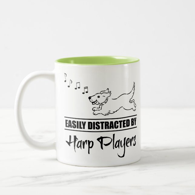 Running Dog Easily Distracted by Harp Players Two-Tone Coffee Mug (Left)