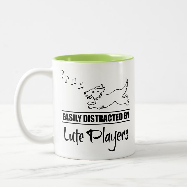 Running Dog Easily Distracted by Lute Players Two-Tone Coffee Mug (Left)