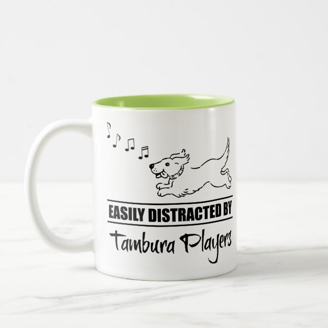 Running Dog Easily Distracted by Tambura Players Two-Tone Coffee Mug (Left)
