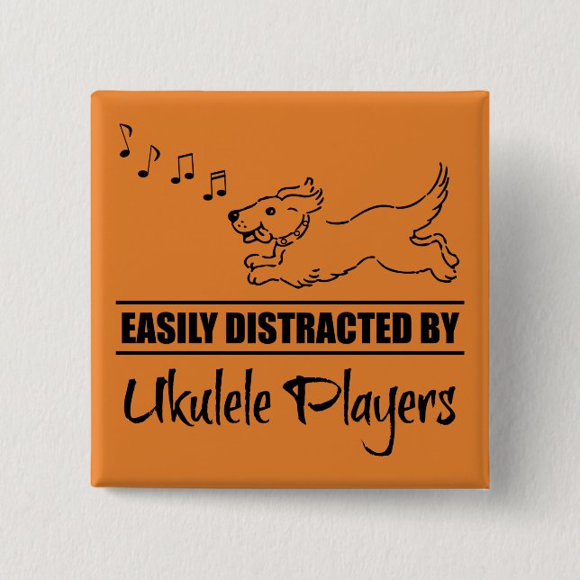 Running Dog Easily Distracted by Ukulele Players 15 Cm Square Badge (Front)