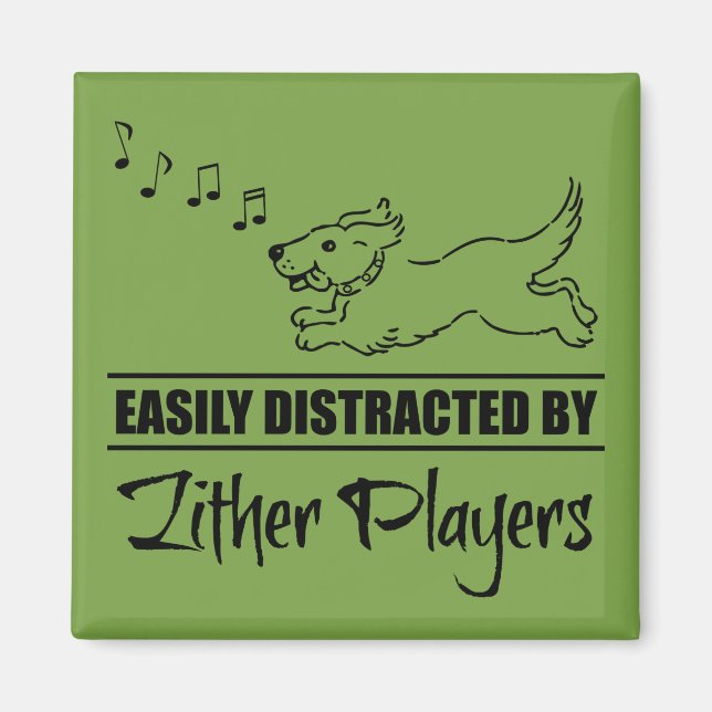Running Dog Easily Distracted by Zither Players Magnet (Front)
