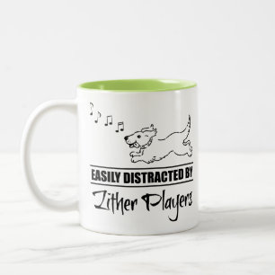 Running Dog Easily Distracted by Zither Players Two-Tone Coffee Mug
