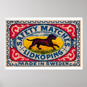 Running Dog Matchbox Art Print, Swedish Vintage Poster