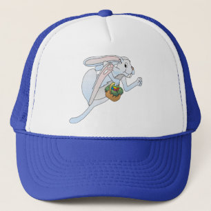Running Easter Bunny and basket of eggs Trucker Hat