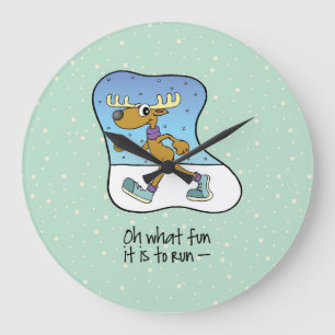 Running Exercise Reindeer Christmas Large Clock