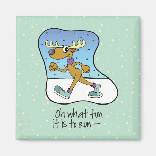Running Exercise Reindeer Christmas Magnet