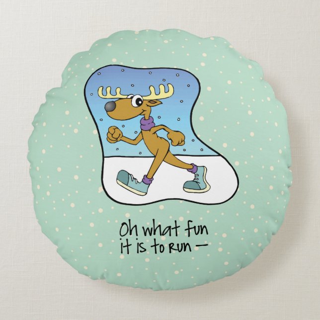Running Exercise Reindeer Christmas Round Cushion (Front)