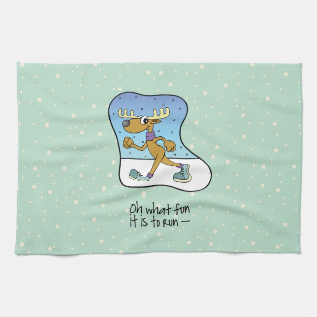 Running Exercise Reindeer Christmas Tea Towel (Horizontal)