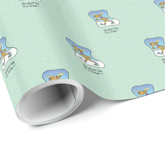Running Exercise Reindeer Christmas Wrapping Paper (Roll Corner)