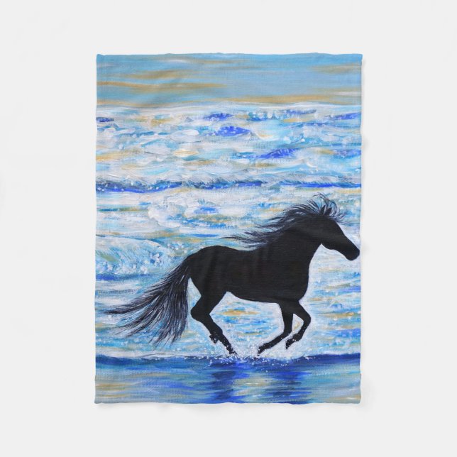 Running Free by the Sea Painting Fleece Blanket (Front)