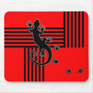 Running Gecko - black & red stripes abstract Mouse Mat