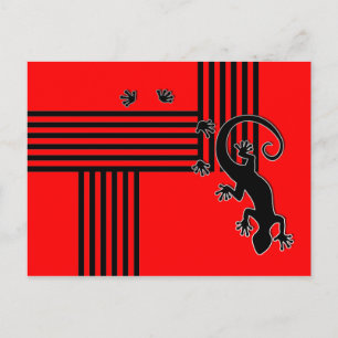 Running Gecko - black & red stripes abstract Postcard