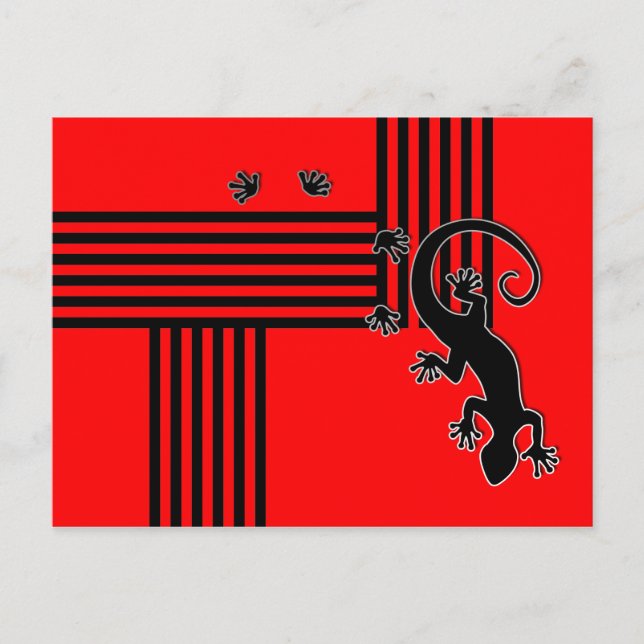 Running Gecko - black & red stripes abstract Postcard (Front)