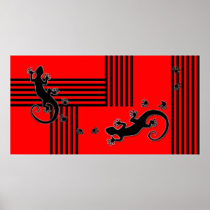 Running Gecko - black & red stripes abstract Poster