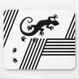 Running Gecko - black & white stripes abstract2 Mouse Mat