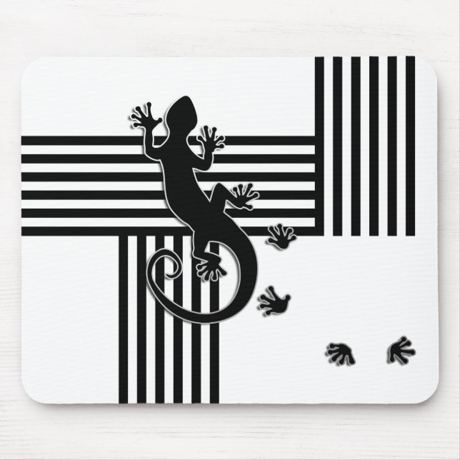 Running Gecko - black & white stripes abstract Mouse Mat (Front)