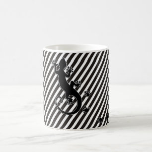 Running Gecko - black & white stripes Coffee Mug