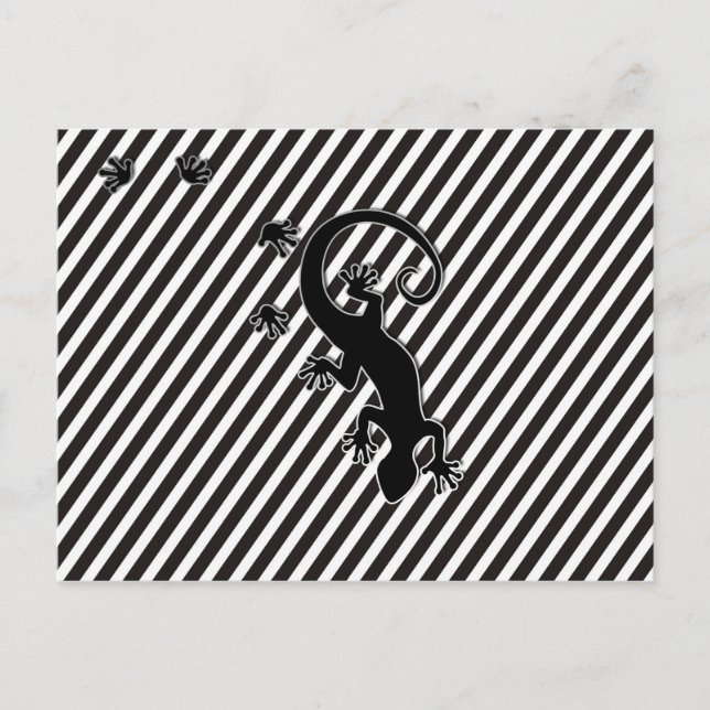 Running Gecko - black & white stripes Postcard (Front)